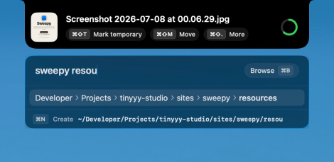Moving a file to another folder with tinyyy sweep's fuzzy search